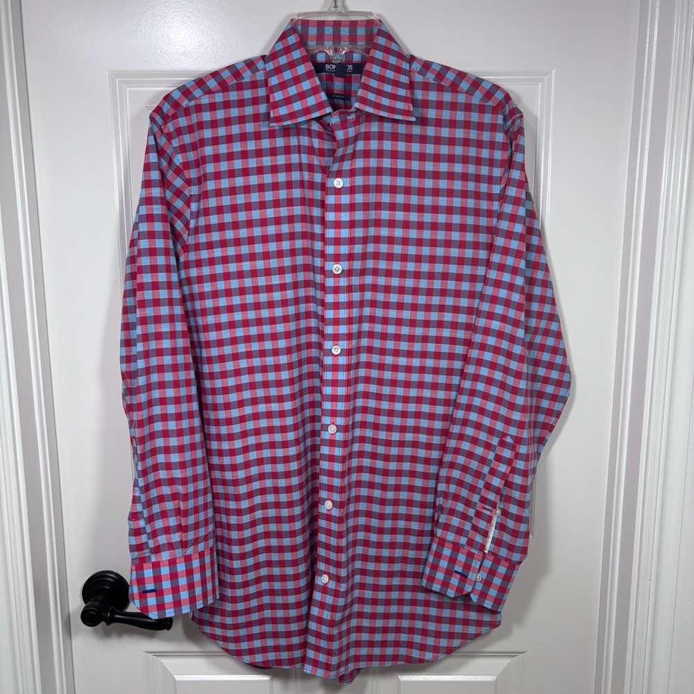 Bonobos Red and Blue Plaid Long Sleeve Button Up Shirt Men’s 15 1/2 Standard Fit